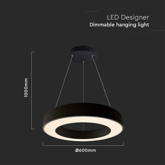 V-TAC dimmelhető 50W designer körcsillár, természetes fehér, fekete házzal, 120 Lm/W - SKU 6957