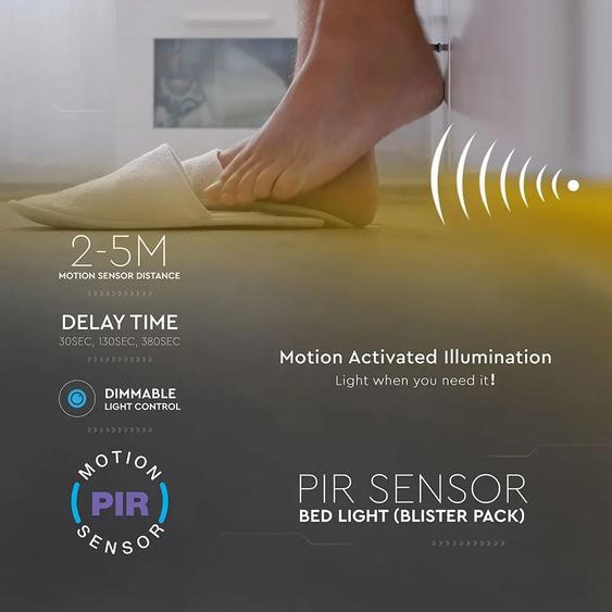 V-TAC dimmelhető LED szalag szett mozgásérzékelővel SMD 2835, 30 db/m meleg fehér - SKU 2548