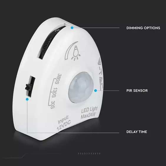 V-TAC dimmelhető LED szalag szett mozgásérzékelővel SMD 2835, 30 db/m meleg fehér - SKU 2548