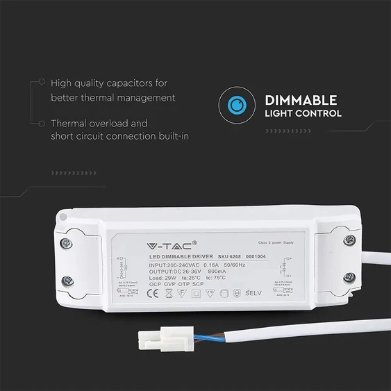 V-TAC dimmelhető tápegység LED panelhez 29W - SKU 6268