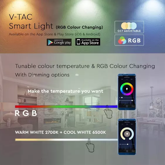 V-TAC E27 okos A60 LED égő 11W RGB+CCT - SKU 212752