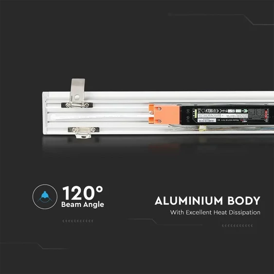 V-TAC ezüst 7 cm széles süllyeszthető lineáris LED lámpa 120cm 40W természetes fehér - SKU 21381