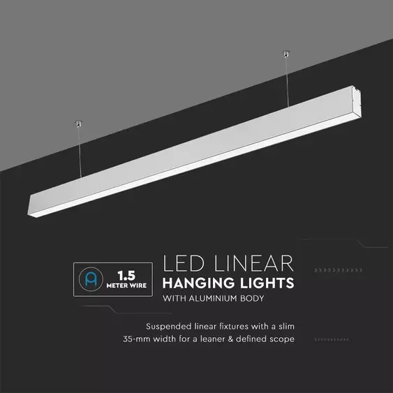 V-TAC ezüst mennyezetre függeszthető lineáris LED lámpa 120cm 40W hideg fehér - SKU 21601