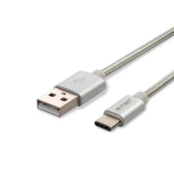V-TAC ezüst, USB - Type-C 1m hálózati kábel - SKU 8492