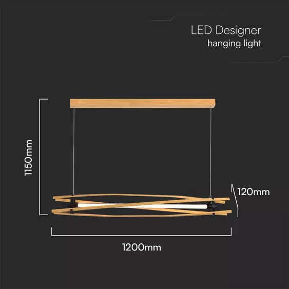V-TAC fa hatású designer lineáris 15W LED csillár, 120cm, meleg fehér - SKU 23368