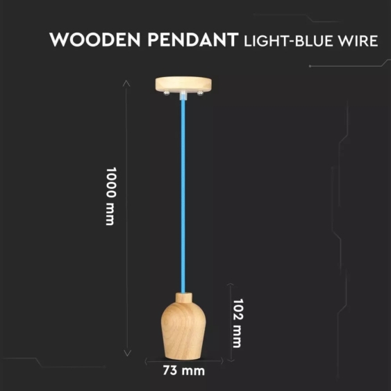 V-TAC fa lámpa, függeszték, kék vezetékkel E27 foglalattal - SKU 3722