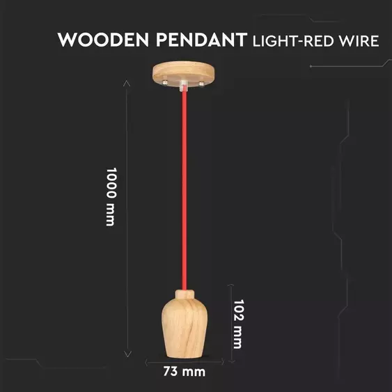 V-TAC fa lámpa, függeszték, piros vezetékkel E27 foglalattal - SKU 3723