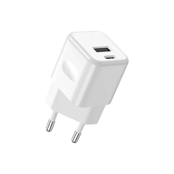 V-TAC fali 20W gyorstöltő, utazó adapter, USB és Type-C csatlakozóval, fehér - 6678