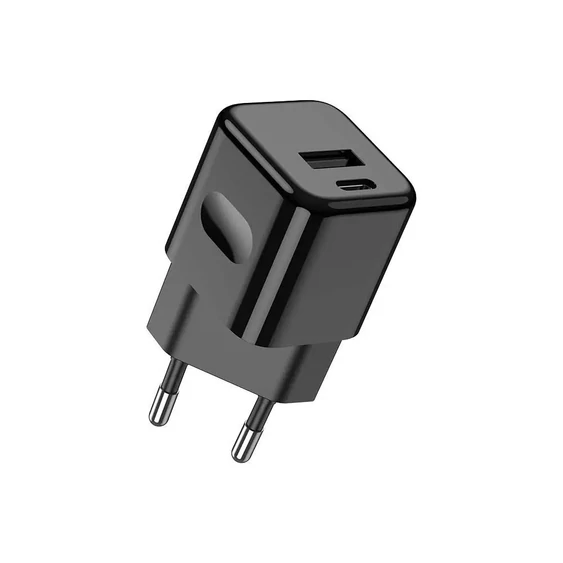 V-TAC fali 30W gyorstöltő, utazó adapter, USB és Type-C csatlakozóval, fekete - 6679