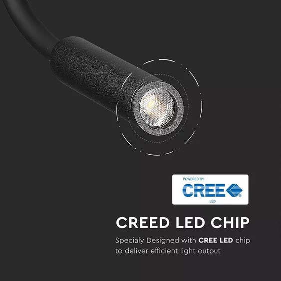 V-TAC fali LED COB olvasólámpa fekete 3W meleg fehér - SKU 1485