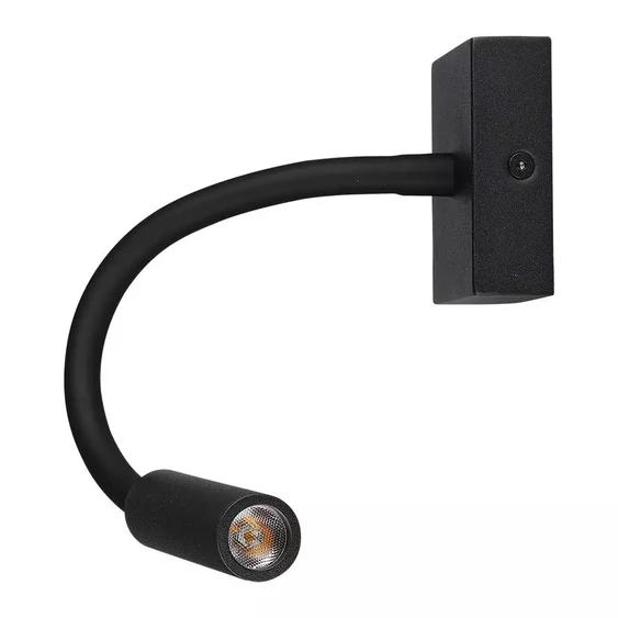 V-TAC fali LED COB olvasólámpa fekete 3W meleg fehér - SKU 1485
