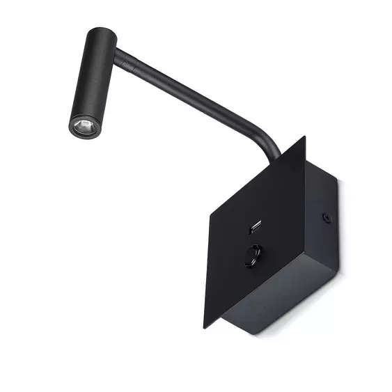 V-TAC fali LED COB olvasólámpa kapcsolóval és USB töltővel, fekete 3W meleg fehér - SKU 211487