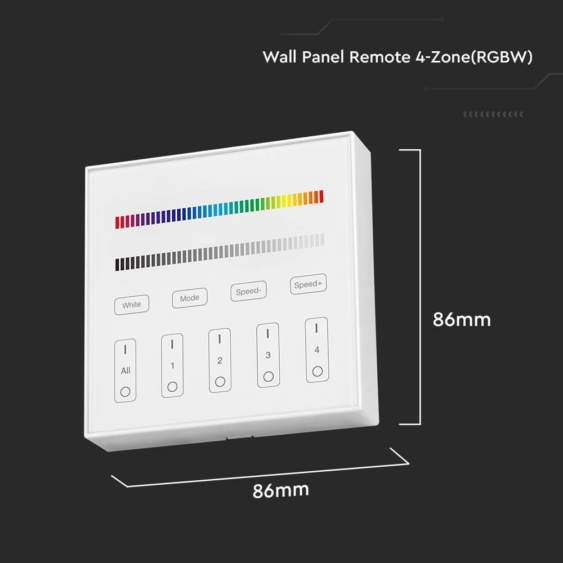 V-TAC fali RGB+W 4 zónás rádiófrekvenciás LED szalag távirányító - SKU 2917