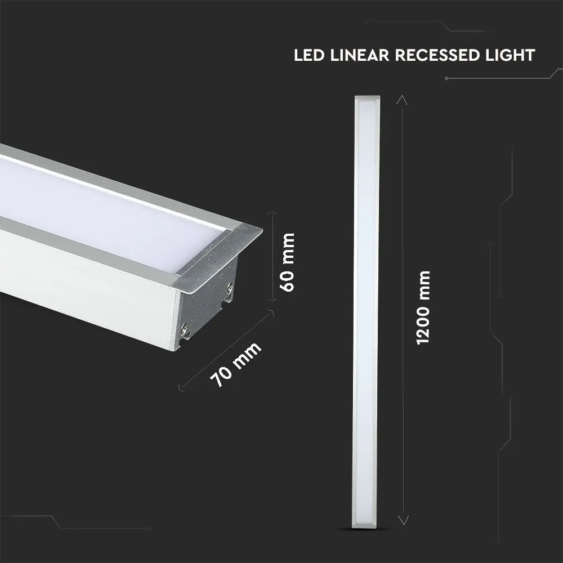 V-TAC fehér 7 cm széles süllyeszthető lineáris LED lámpa 121cm 40W természetes fehér - SKU 21380