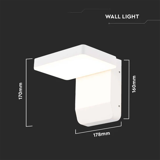 V-TAC fehér fali fix kültéri 17W LED lámpatest, meleg fehér - SKU 2942