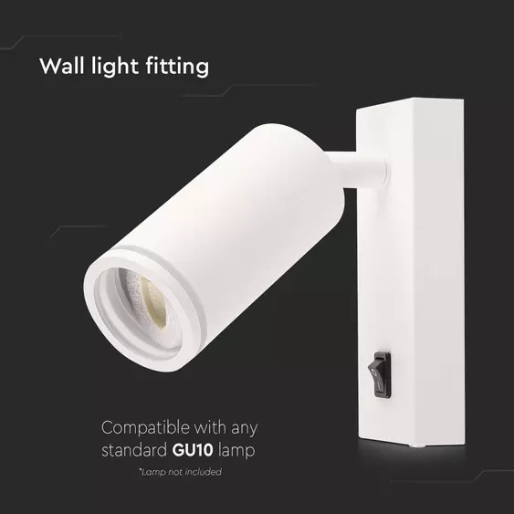 V-TAC fehér fali lámpa kapcsolóval, GU10 foglalattal - SKU 10295