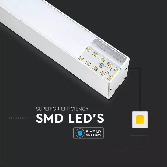 V-TAC fehér mennyezetre függeszthető lineáris LED lámpa 120cm 40W hideg fehér - SKU 21602