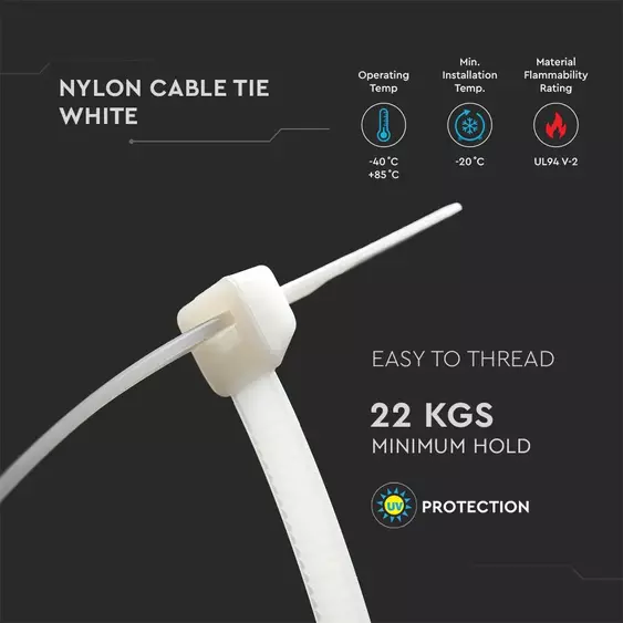 V-TAC fehér, műanyag gyorskötöző 4.5x150mm, 100db/csomag - SKU 11171