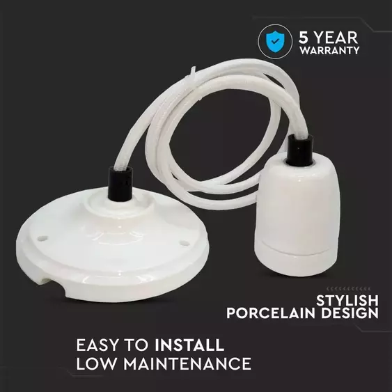 V-TAC fehér porcelán függeszték E27 foglalattal - SKU 3803