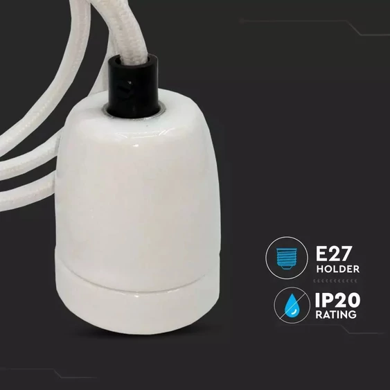 V-TAC fehér porcelán függeszték E27 foglalattal - SKU 3803