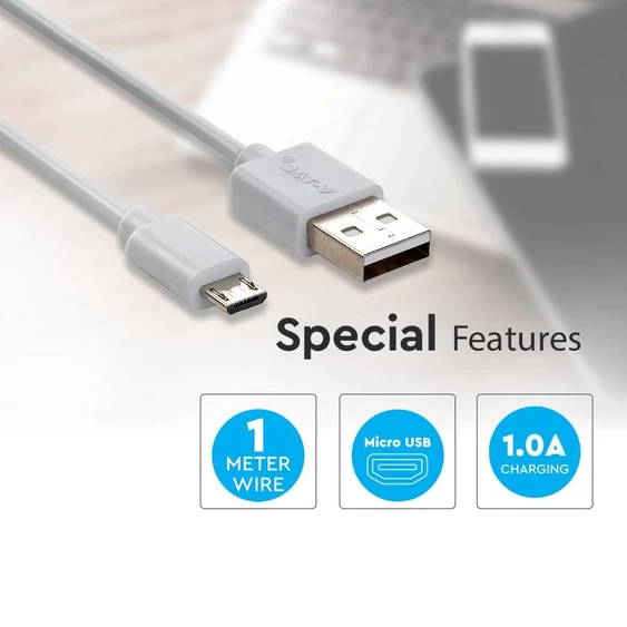 V-TAC fehér, USB - Micro USB 1m hálózati kábel - SKU 8480