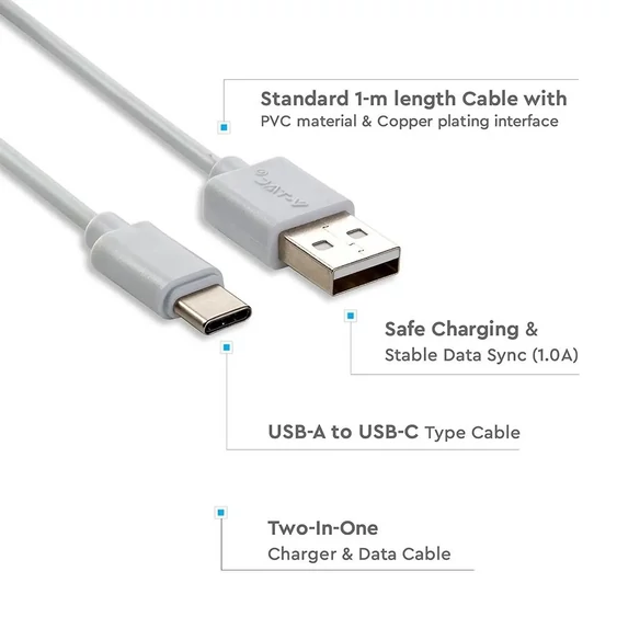 V-TAC fehér, USB - Type-C 1m hálózati kábel - SKU 8482