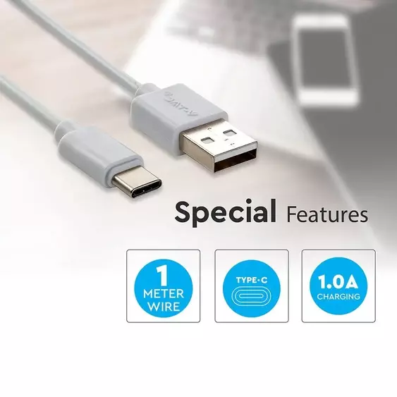 V-TAC fehér, USB - Type-C 1m hálózati kábel - SKU 8482