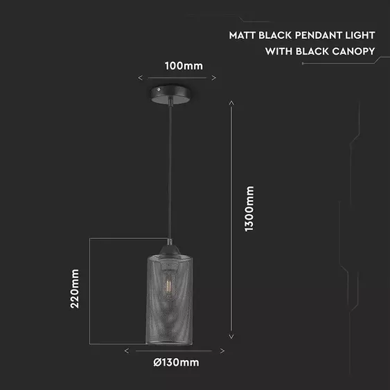 V-TAC fekete fémháló búrás csillár, függeszték E27 foglalattal - SKU 3828