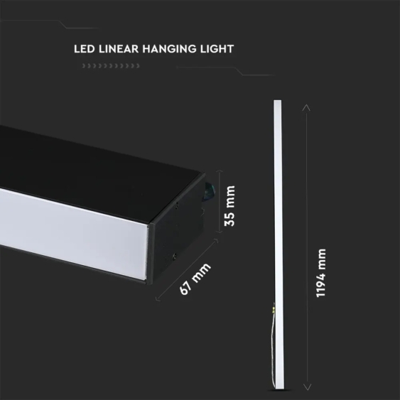 V-TAC fekete mennyezetre függeszthető lineáris LED lámpa 120cm 40W természetes fehér - SKU 21374