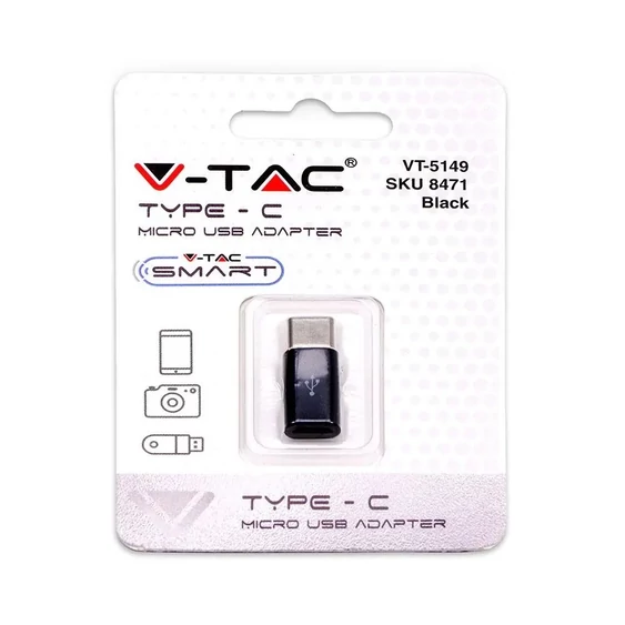 V-TAC fekete, Micro USB - Type-C átalakító - SKU 8471