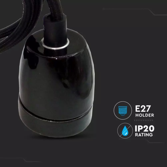 V-TAC fekete porcelán függeszték E27 foglalattal - SKU 3804