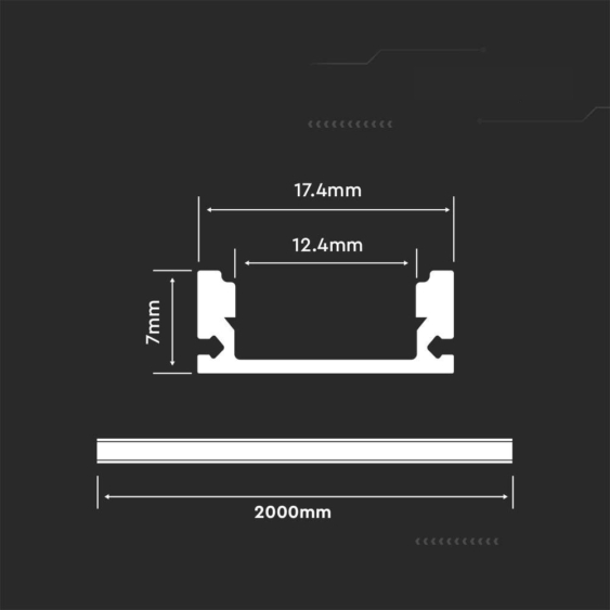 V-TAC fekete színű falon kívüli alumínium LED szalag profil fedlappal 2m - SKU 2873