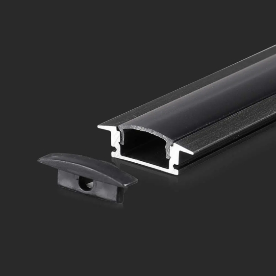 V-TAC fekete színű süllyeszthető alumínium LED szalag profil fedlappal 2m - SKU 2875
