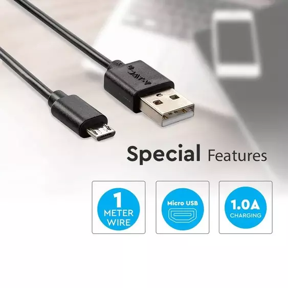 V-TAC fekete, USB - Micro USB 1m hálózati kábel - SKU 8481