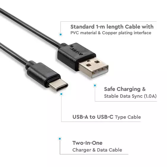 V-TAC fekete, USB - Type-C 1m hálózati kábel - SKU 8483