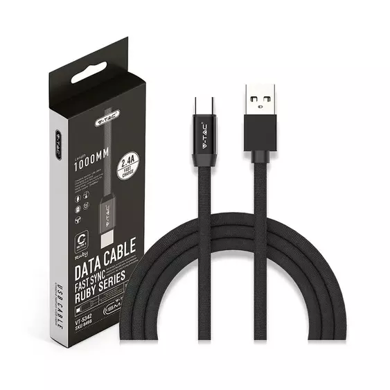 V-TAC fekete, USB - Type-C 1m hálózati kábel - SKU 8498