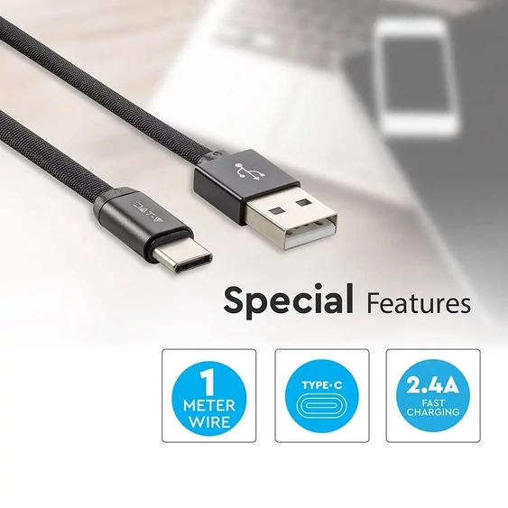 V-TAC fekete, USB - Type-C 1m hálózati kábel - SKU 8498