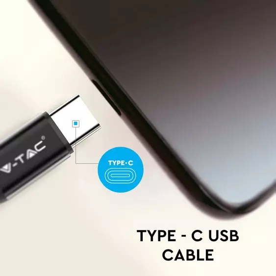 V-TAC fekete, USB - Type-C 1m hálózati kábel - SKU 8498