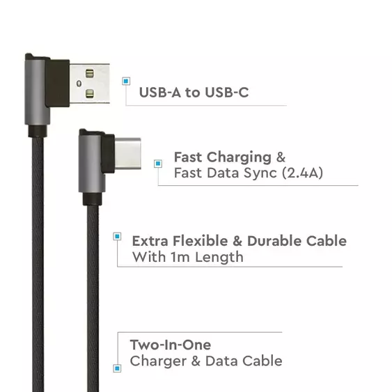 V-TAC fekete, USB - USB C 1m hálózati kábel - SKU 8638