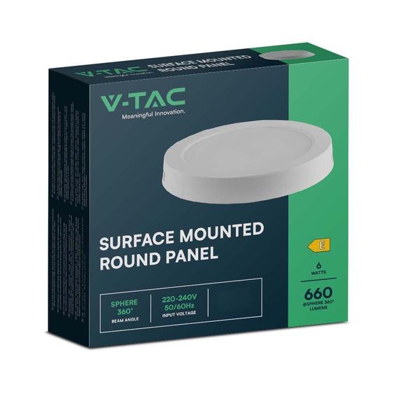 V-TAC felületre szerelhető kerek Back-Lit LED panel 6W, hideg fehér, 100 Lm/W - SKU 7872