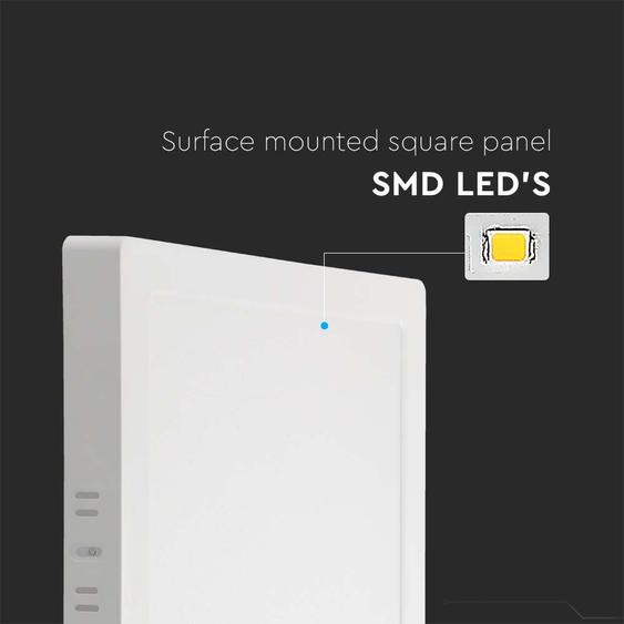 V-TAC felületre szerelhető szögletes Back-Lit LED panel 18W, meleg fehér, 100 Lm/W - SKU 10498