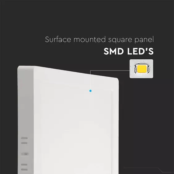 V-TAC felületre szerelhető szögletes Back-Lit LED panel 6W, meleg fehér, 110 Lm/W - SKU 10492