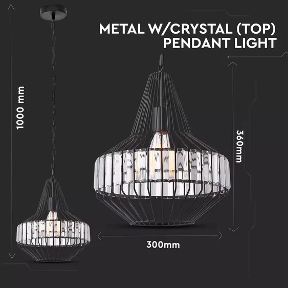 V-TAC fém+kristály csillár, függeszték E27 foglalattal - SKU 3955