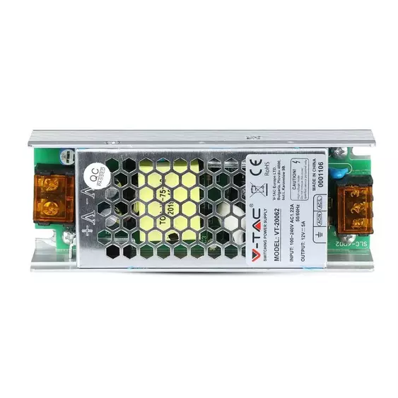 V-TAC fémházas LED tápegység 12V 60W 5A - SKU 3246