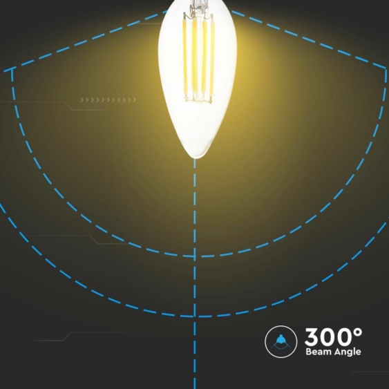 V-TAC fényerőszabályozható 5.5W E14 természetes fehér filament C35 LED gyertya égő - SKU 7807