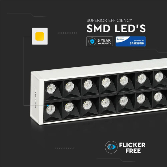 V-TAC függeszthető dimmelhető lineáris LED lámpa UGR&lt;6 118cm 60W természetes fehér - SKU 606