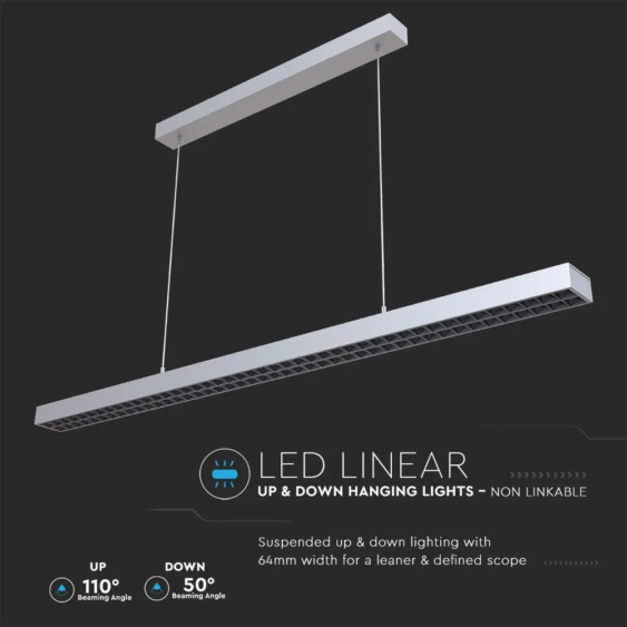 V-TAC függeszthető dimmelhető lineáris LED lámpa UGR&lt;6 118cm 60W természetes fehér - SKU 607