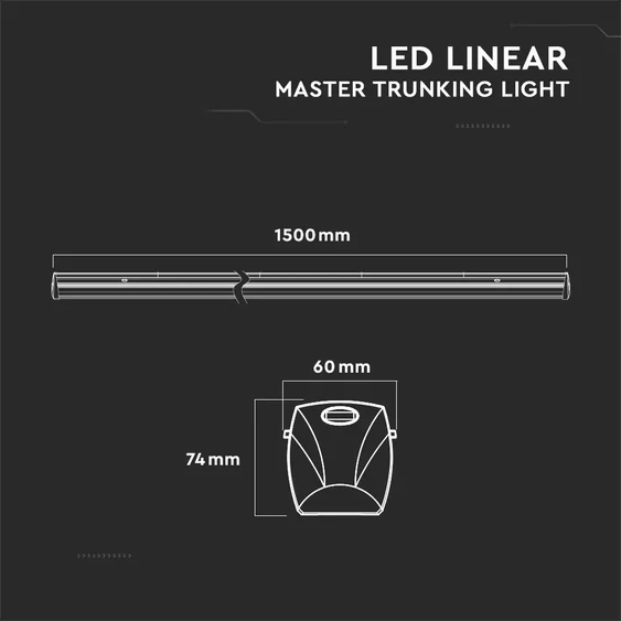 V-TAC függeszthető lineáris LED lámpa 150cm 50W aszimmetrikus természetes fehér (főmodul) - SKU 1362