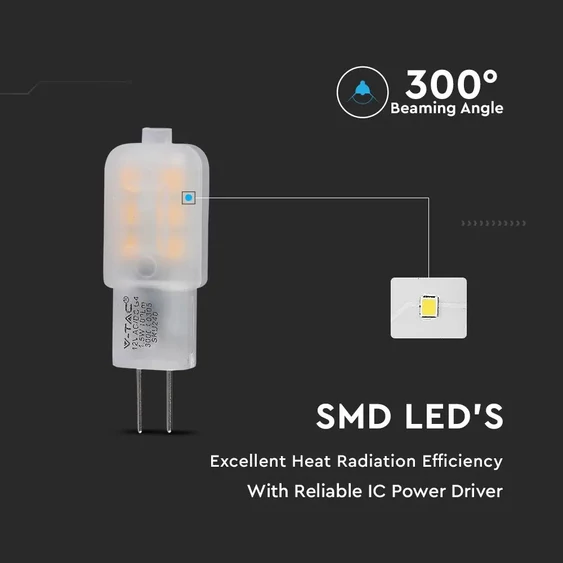 V-TAC G4 LED égő 12V 1,5W természetes fehér - SKU 241