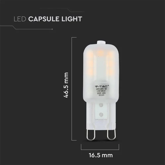 V-TAC G9 LED égő 230V 2,5W meleg fehér - SKU 243